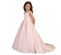 Satin Wedding Dress for Girls Festive Evening Dress with Bow Sash on the Back Elegant Princess Party Costume for Versatile Wear for Festive Occasions