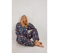 Satin Western Conversational Contrast Piped Pajama Pants Set NastyGal Black M