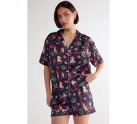 Satin Western Conversational Contrast Piped Pajama Shorts Set NastyGal Black L