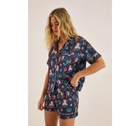 Satin Western Conversational Contrast Piped Pajama Shorts Set NastyGal Black S