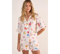 Satin Western Conversational Ruffle Pajama Shorts Set NastyGal Champagne M