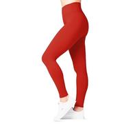 SATINA High Waisted Leggings for Women - Ladies Stretchy Gym and Yoga Leggings, Women's Workout Pants for Comfortable All Day Wear Red