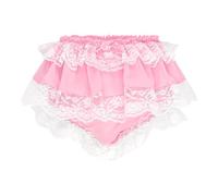 Satini Frilly Lace Sissy Ruffled French Knickers Briefs Lingerie Chiffon Sheer Underwear Panties (Baby Pink, L)