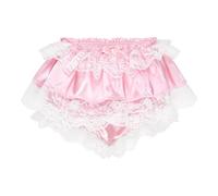 Satini Frilly Lace Sissy Ruffled French Knickers Briefs Lingerie Silky Satin Underwear Panties (Baby Pink, S)
