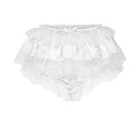 Satini Frilly Lace Sissy Ruffled French Knickers Briefs Lingerie Silky Satin Underwear Panties (White - White Lace, XL)