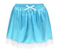 Satini Frilly Lace Sissy Ruffled Silky Satin Half Slip Petticoat Dolly Skirt (Aqua Blue, XL)