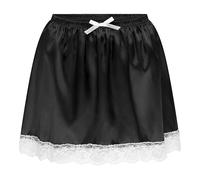 Satini Frilly Lace Sissy Ruffled Silky Satin Half Slip Petticoat Dolly Skirt (Black, L)