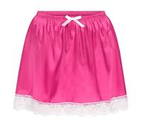 Satini Frilly Lace Sissy Ruffled Silky Satin Half Slip Petticoat Dolly Skirt (Hot Pink, M)