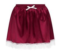 Satini Frilly Lace Sissy Ruffled Silky Satin Half Slip Petticoat Dolly Skirt (Wine Red, L)