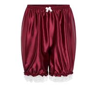 Satini Frilly Lace Sissy Ruffled Victorian Lolita Bloomer Shorts Silky Satin Pumpkin Pantaloon Pettipants (Wine Red, XL)