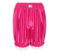 Satini Frilly Lace Sissy Ruffled Victorian Lolita Bloomer Shorts Silky Satin Pumpkin Pantaloon Pettipants (Hot Pink, XL)