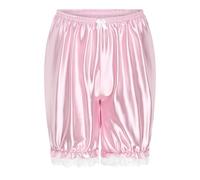 Satini Frilly Lace Sissy Ruffled Victorian Lolita Bloomer Shorts Silky Satin Pumpkin Pantaloon Pettipants (Baby Pink, M)