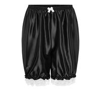 Satini Frilly Lace Sissy Ruffled Victorian Lolita Bloomer Shorts Silky Satin Pumpkin Pantaloon Pettipants (Black, M)