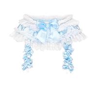 Satini Frilly Lace Sissy Silky Satin Garter Suspender Belt Lingerie Knickers (Baby Blue, L)