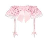 Satini Frilly Lace Sissy Silky Satin Garter Suspender Belt Lingerie Knickers (Baby Pink, L)
