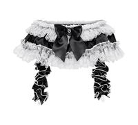 Satini Frilly Lace Sissy Silky Satin Garter Suspender Belt Lingerie Knickers (Black, XL)