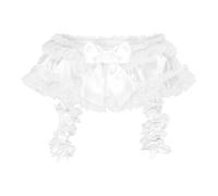 Satini Frilly Lace Sissy Silky Satin Garter Suspender Belt Lingerie Knickers (White - White Lace, M)