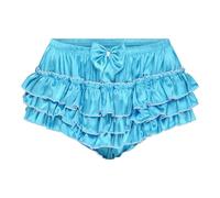 Satini Frilly Sissy Ruffled French Knickers Briefs Lingerie Silky Satin Underwear Panties (Aqua Blue, L)