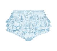Satini Frilly Sissy Ruffled French Knickers Briefs Lingerie Silky Satin Underwear Panties (Baby Blue, L)