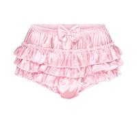 Satini Frilly Sissy Ruffled French Knickers Briefs Lingerie Silky Satin Underwear Panties (Baby Pink, M)