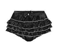 Satini Frilly Sissy Ruffled French Knickers Briefs Lingerie Silky Satin Underwear Panties (Black, XL)