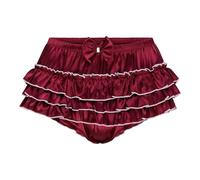Satini Frilly Sissy Ruffled French Knickers Briefs Lingerie Silky Satin Underwear Panties (Wine Red, S)