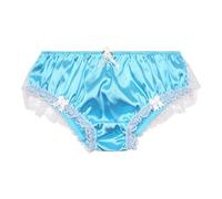 Satini Frilly Sissy Soft Lace Knickers Briefs Satin Panties (Aqua Blue - White, L)