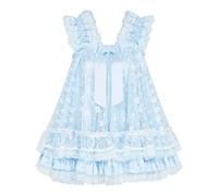 Satini Lingerie Satin Sissy Babydoll Ruffles Frilly Lace Nightie Negligee Cosplay Nightwear Dress (Baby Blue - Baby Blue, S)