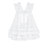 Satini Lingerie Satin Sissy Babydoll Ruffles Frilly Lace Nightie Negligee Cosplay Nightwear Dress (White - White, M)
