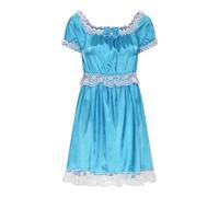 Satini Lingerie Satin Sissy Babydoll Ruffles Frilly Lace Slip Nightwear Dress (Aqua Blue, L)