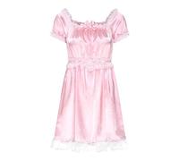 Satini Lingerie Satin Sissy Babydoll Ruffles Frilly Lace Slip Nightwear Dress (Baby Pink, S)