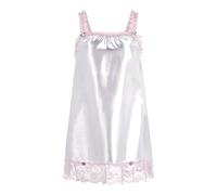 Satini Lingerie Satin Sissy Babydoll Ruffles Frilly Lace Slip Nightwear (White, XXL)
