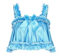 Satini Lingerie Satin Sissy Rolled Hem Edge Frilly Cami Top (Aqua Blue, M)
