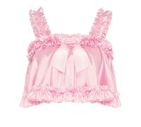 Satini Lingerie Satin Sissy Rolled Hem Edge Frilly Cami Top (Baby Pink, M)