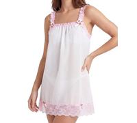 Satini Lingerie Sheer Sissy Babydoll Ruffles Frilly Lace Slip Nightwear (White - Baby Pink, L)