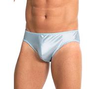 Satini Men’s Silky Satin Briefs - Contoured Pouch, Full Back, Fully Elasticated Underwear (Baby Blue, M)