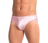 Satini Men’s Silky Satin Briefs - Contoured Pouch, Full Back, Fully Elasticated Underwear (Baby Pink, M)