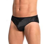 Satini Men’s Silky Satin Briefs - Contoured Pouch, Full Back, Fully Elasticated Underwear (Black, L)