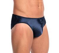 Satini Men’s Silky Satin Briefs - Contoured Pouch, Full Back, Fully Elasticated Underwear (Midnight Blue, M)