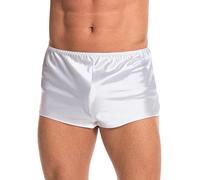 Satini Men’s Silky Satin Shorts - Underwear & Sleepwear, Elastic Waist, All-Day Comfort (White, XL)