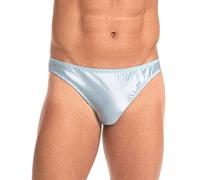 Satini Men’s Silky Satin Slip Briefs - Seam Free Shaped Front, Full Back, Fully Elasticated Underwear (Baby Blue, S)