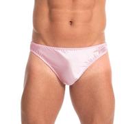 Satini Men’s Silky Satin Slip Briefs - Seam Free Shaped Front, Full Back, Fully Elasticated Underwear (Baby Pink, S)