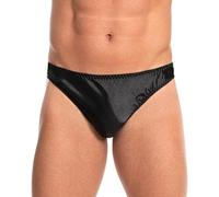 Satini Men’s Silky Satin Slip Briefs - Seam Free Shaped Front, Full Back, Fully Elasticated Underwear (Black, L)