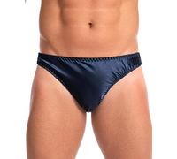 Satini Men’s Silky Satin Slip Briefs - Seam Free Shaped Front, Full Back, Fully Elasticated Underwear (Midnight Blue, M)