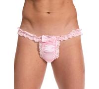 Satini Men's Satin Frilly Sissy Thong, Baby Pink - Baby Pink, M