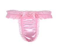 Satini Men's Satin Frilly Sissy Thong Tanga Knickers Briefs Panties (Baby Pink - Baby Pink, S)