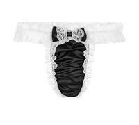 Satini Men's Satin Frilly Sissy Thong Tanga Knickers Briefs Panties (Black - White, XL)