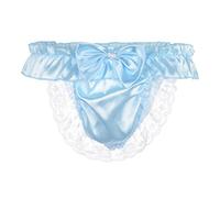 Satini Men's Satin Ruffle Bow Thong Sissy Knickers Briefs Jockstrap Panties (Baby Blue, M)