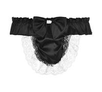 Satini Men's Satin Ruffle Bow Thong Sissy Knickers Briefs Jockstrap Panties (Black, XL)