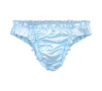 Satini Men's Satin Ruffle Low Rise Sissy Thong Tanga Knickers Briefs Panties (Baby Blue, XXL)